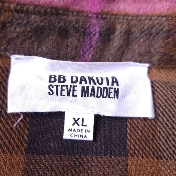 BB Dakota Steve Madden Womens Shacket XL Brown & Pink Plaid Boxy Long Sleeve - Picture 4 of 6